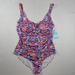 NWT Beach Party Swimwear Womens Ruched One Piece Swimsuit Abstract Print Size 22